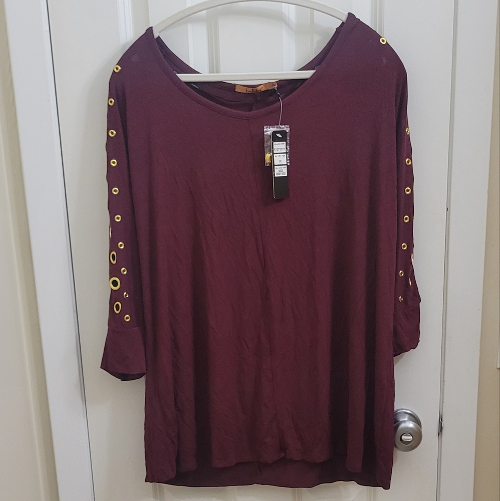 Women's Burgundy Top with Gold Accents